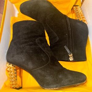 Fendi Black Suede Stud Heel Ankle Boots | Size 41 (US 11)